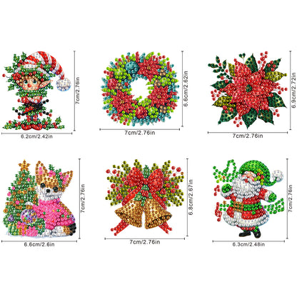 6Pcs Acrylic Christmas Fridge Stickers Diamond Art Magnets Decals for Home Decor