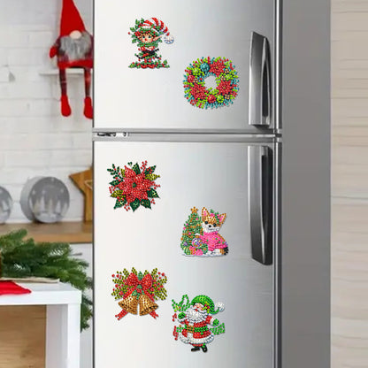 6Pcs Acrylic Christmas Fridge Stickers Diamond Art Magnets Decals for Home Decor