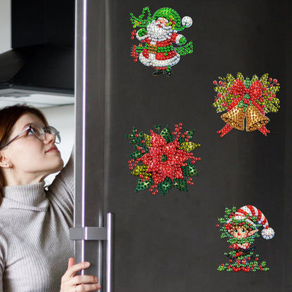 6Pcs Acrylic Christmas Fridge Stickers Diamond Art Magnets Decals for Home Decor