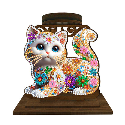 Animal Desktop 5D DIY Diamond Painting Art Candle Holder Home Decor (Kitten)