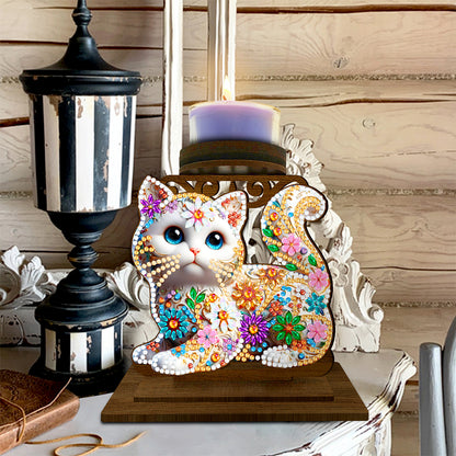 Animal Desktop 5D DIY Diamond Painting Art Candle Holder Home Decor (Kitten)