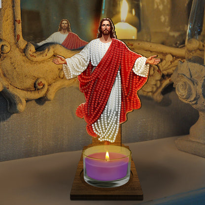 Animal Desktop 5D DIY Diamond Painting Art Candle Holder Home Decor (Jesus)