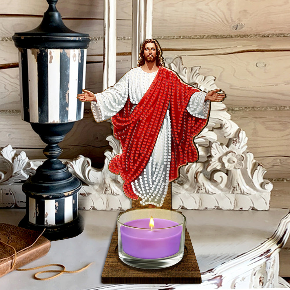 Animal Desktop 5D DIY Diamond Painting Art Candle Holder Home Decor (Jesus)