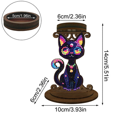 Animal Desktop 5D DIY Diamond Painting Art Candle Holder Home Decor (Black Cat)