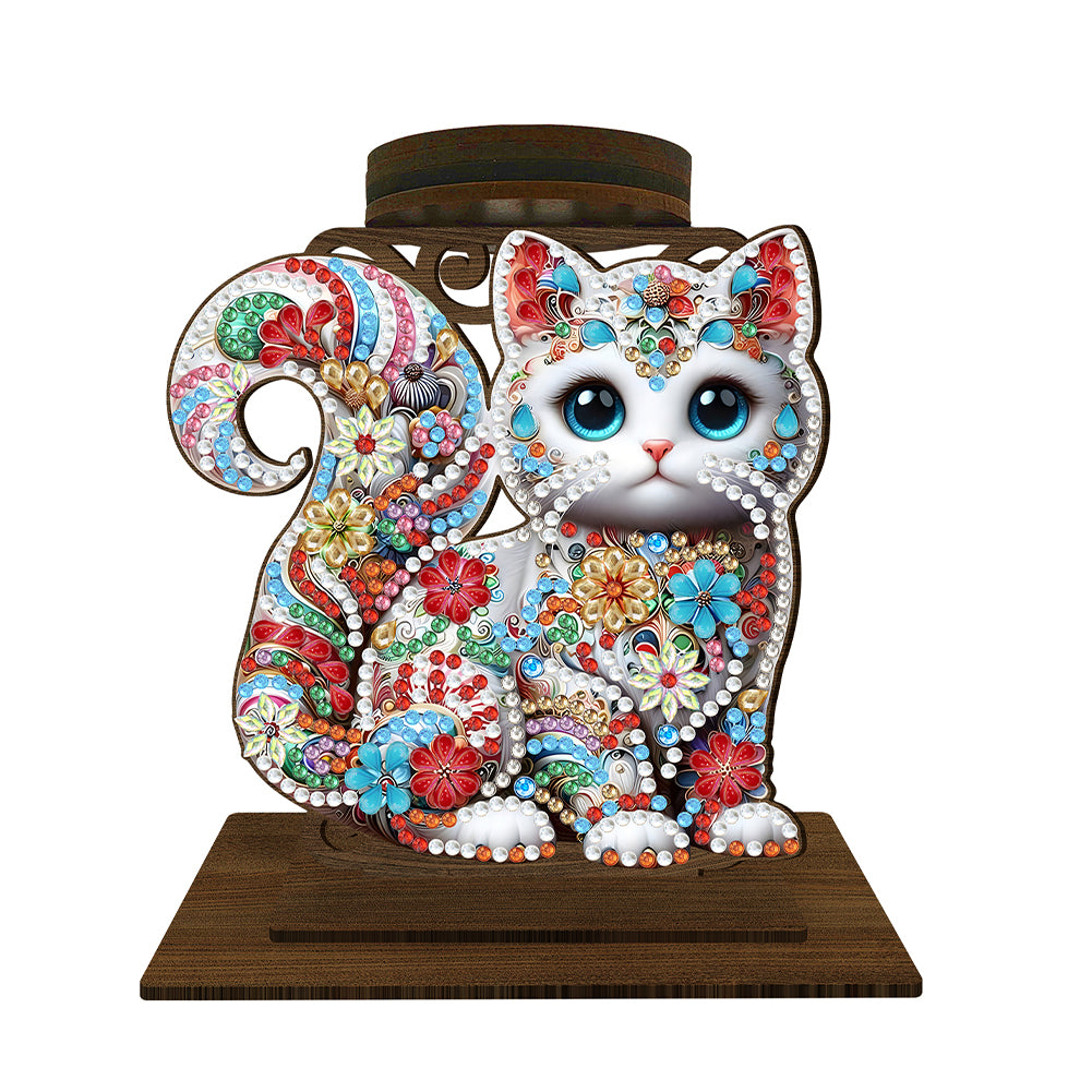 Animal Desktop 5D DIY Diamond Painting Art Candle Holder Home Decor (Kitten)