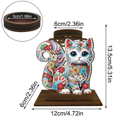 Animal Desktop 5D DIY Diamond Painting Art Candle Holder Home Decor (Kitten)