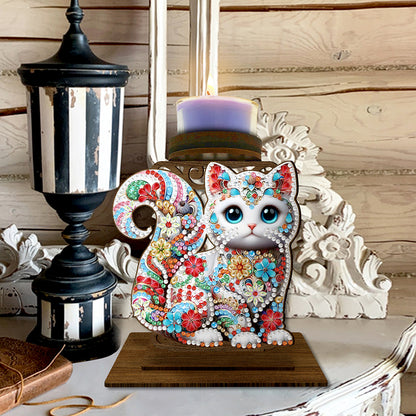 Animal Desktop 5D DIY Diamond Painting Art Candle Holder Home Decor (Kitten)