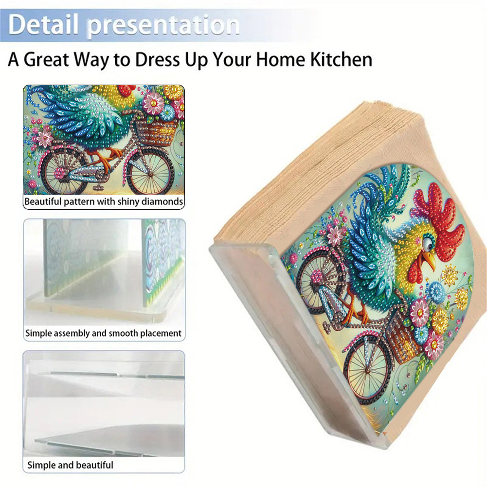 Acrylic Rooster Diamond Painting Napkin Rack Diamond Painting Paper Towel Holder