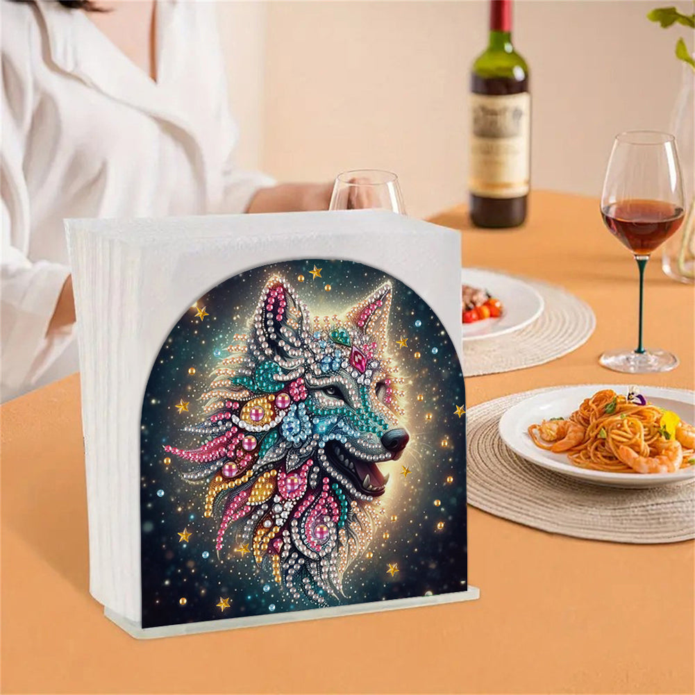 Acrylic Wolf Diamond Painting Napkin Rack Diamond Art Paper Towel Holder