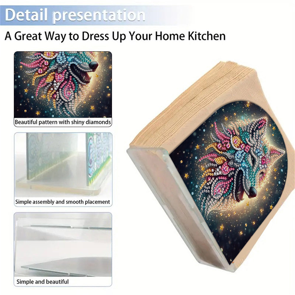 Acrylic Wolf Diamond Painting Napkin Rack Diamond Art Paper Towel Holder