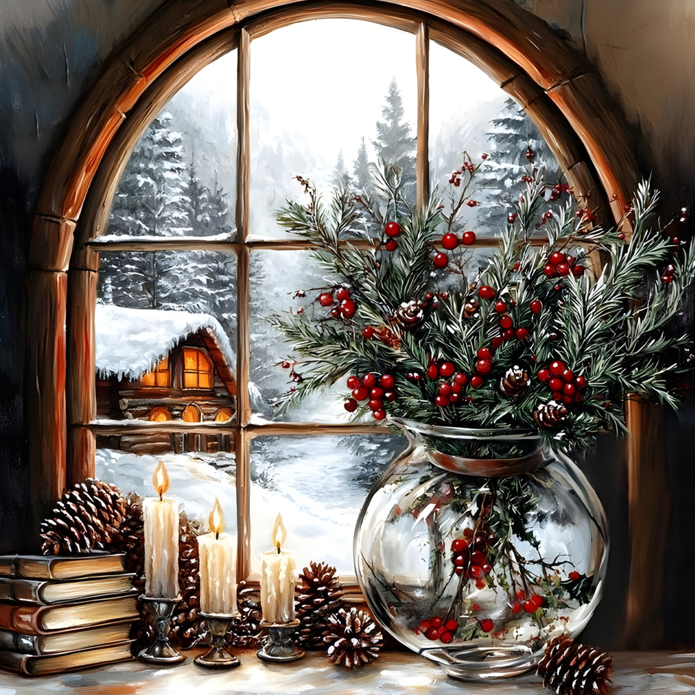 Christmas Snow Windowsill - Full Round Drill Diamond Painting 40*40CM