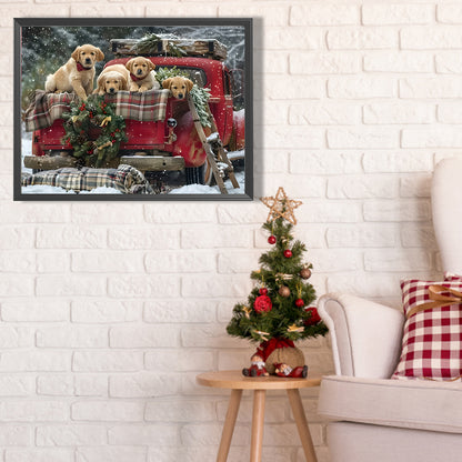 Santa Claus And Puppy - Full Round Drill Diamond Painting 40*30CM