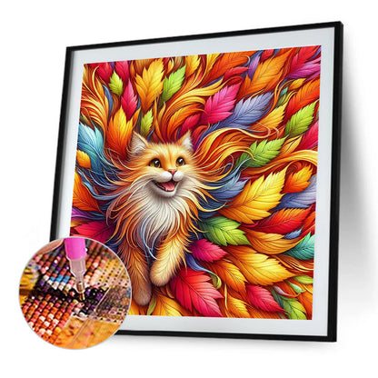 Leaf Orange Cat - Full Round Drill Diamond Painting 40*40CM