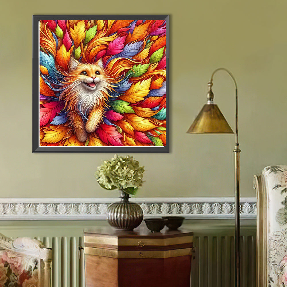 Leaf Orange Cat - Full Round Drill Diamond Painting 40*40CM