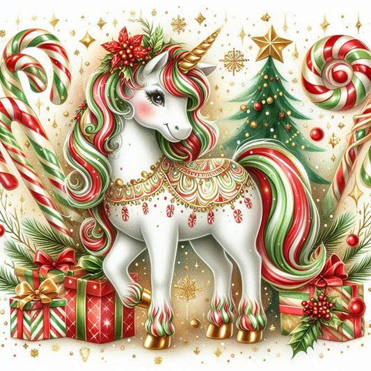 Christmas Candy Unicorn - Full Round Drill Diamond Painting 40*40CM