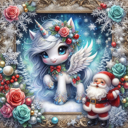 Santa Claus And Unicorn - Full Round Drill Diamond Painting 40*40CM