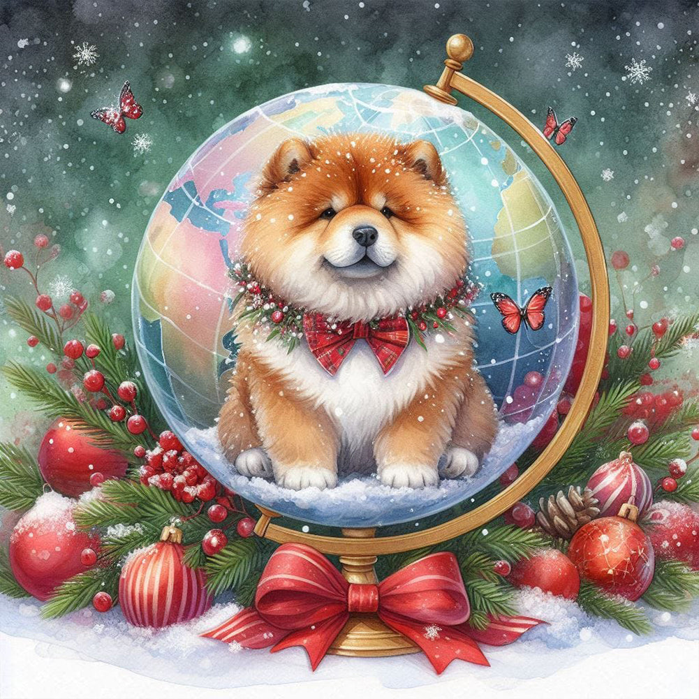 Christmas Globe Chow Chow - Full Round Drill Diamond Painting 40*40CM