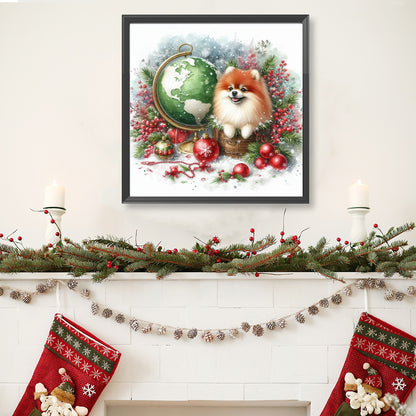 Christmas Globe Pomeranian - Full Round Drill Diamond Painting 40*40CM