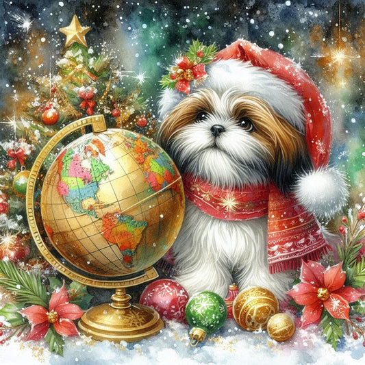 Christmas Globe Shih Tzu - Full Round Drill Diamond Painting 40*40CM