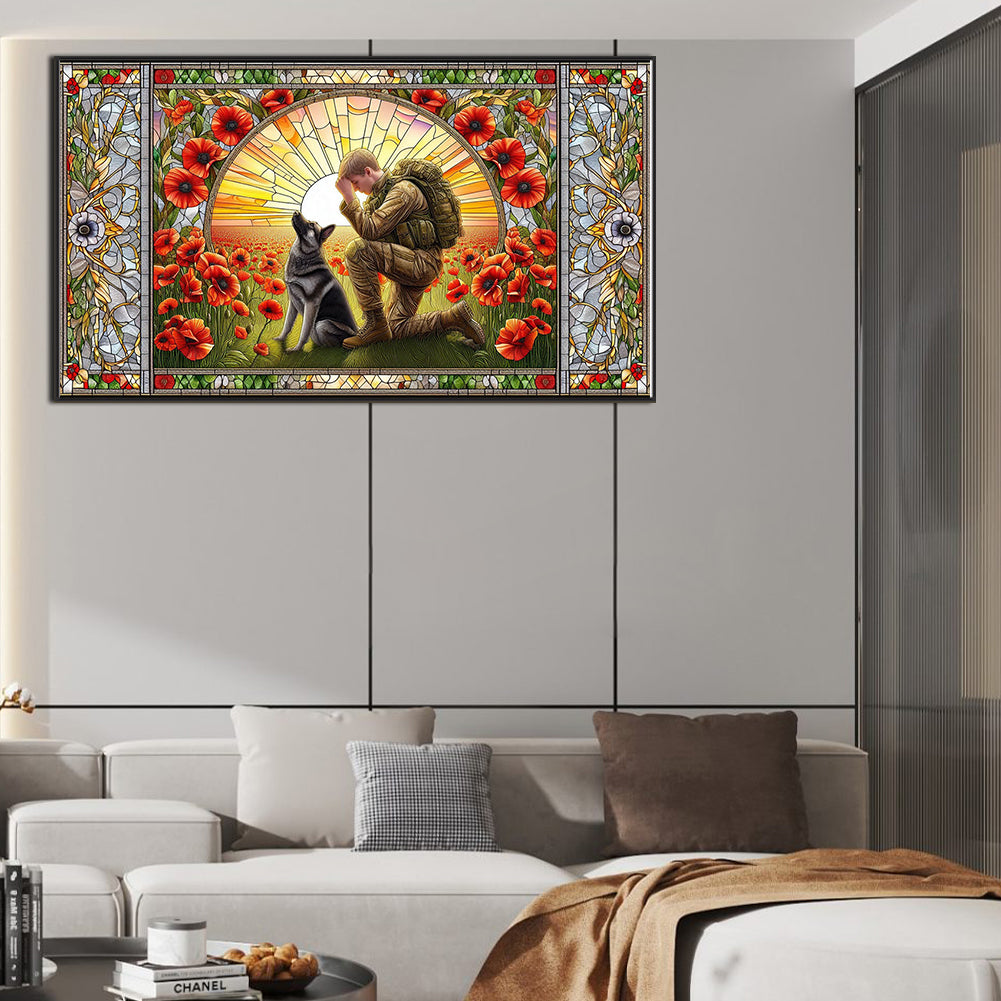 Glass Painting Of Warrior And War Dog Hound - Full Round Drill Diamond Painting 40*70CM