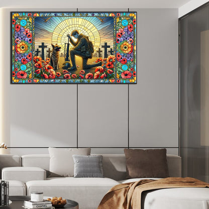 Glass Painting Of A Soldier And A War Dog Hound Cross - Full Round Drill Diamond Painting 40*70CM