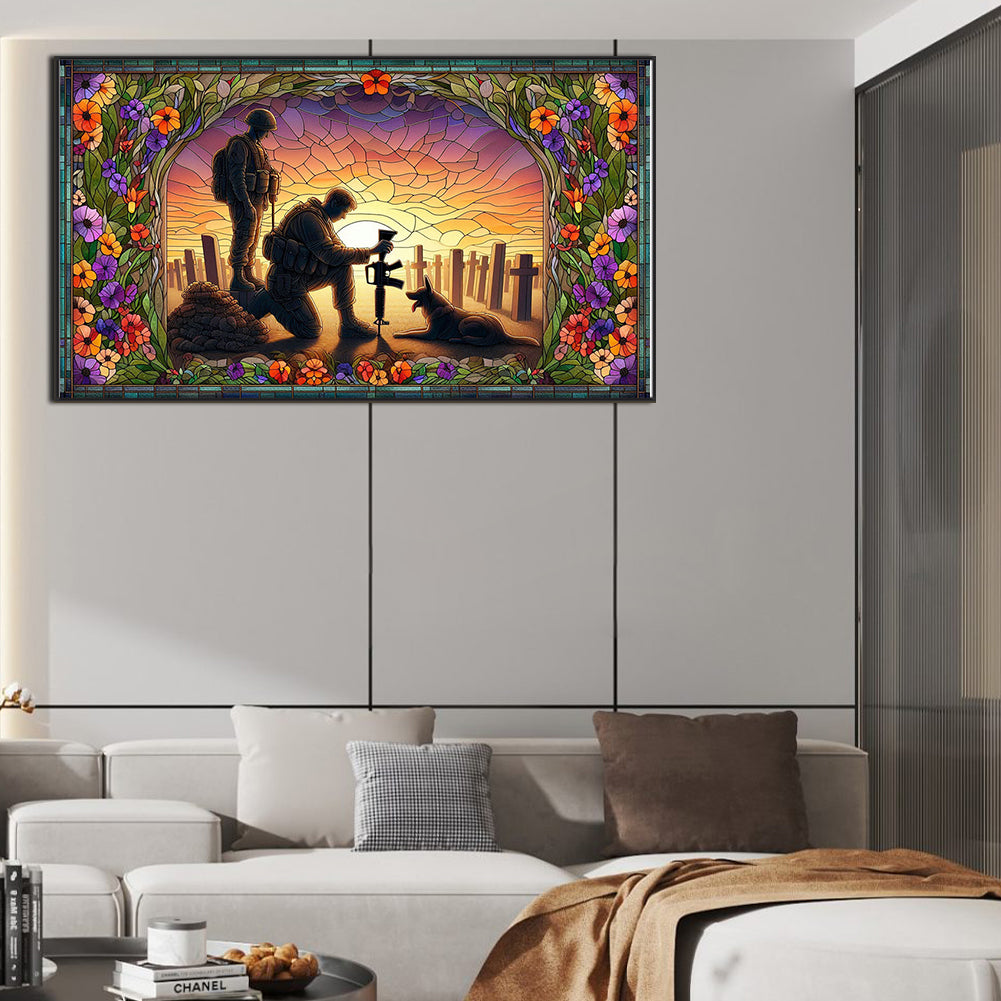 Glass Painting Dusk Warriors And War Dogs Hounds - Full Round Drill Diamond Painting 40*70CM