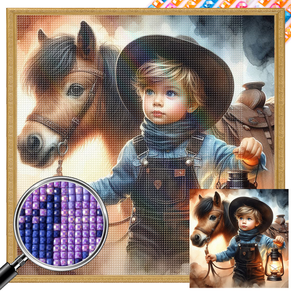 Cowboy Kid - Full AB Square Drill Diamond Painting 40*40CM