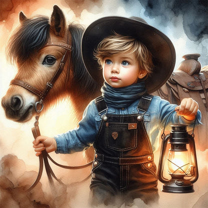 Cowboy Kid - Full AB Square Drill Diamond Painting 40*40CM