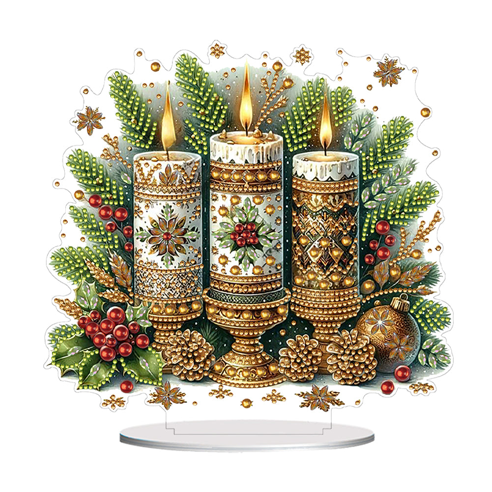 Acrylic Special Shape Christmas Candle Diamond Painting Desktop Ornaments