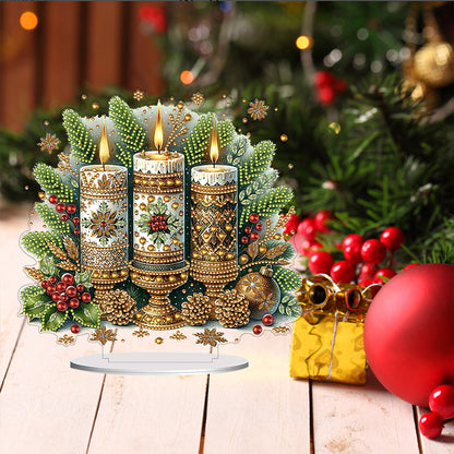 Acrylic Special Shape Christmas Candle Diamond Painting Desktop Ornaments