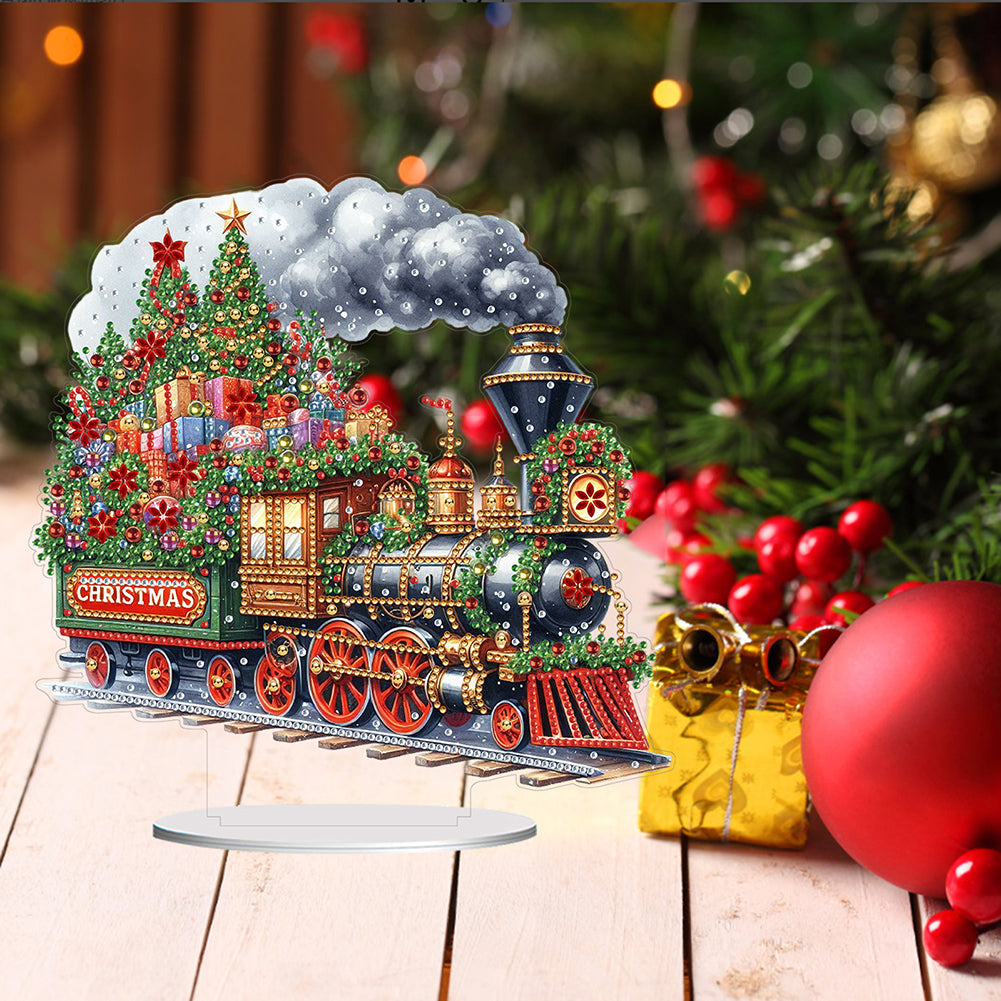 Acrylic Special Shape Christmas Train Diamond Painting Desktop Ornaments