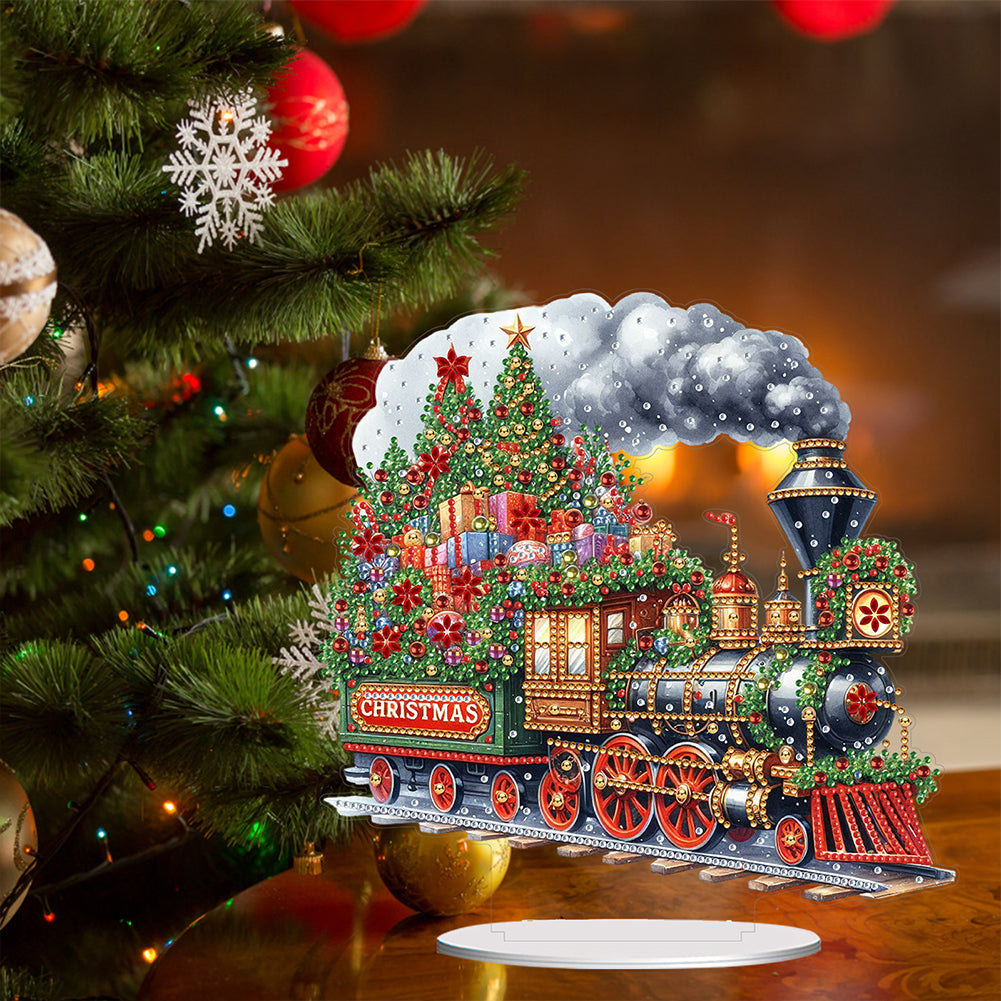 Acrylic Special Shape Christmas Train Diamond Painting Desktop Ornaments