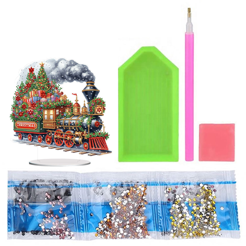 Acrylic Special Shape Christmas Train Diamond Painting Desktop Ornaments