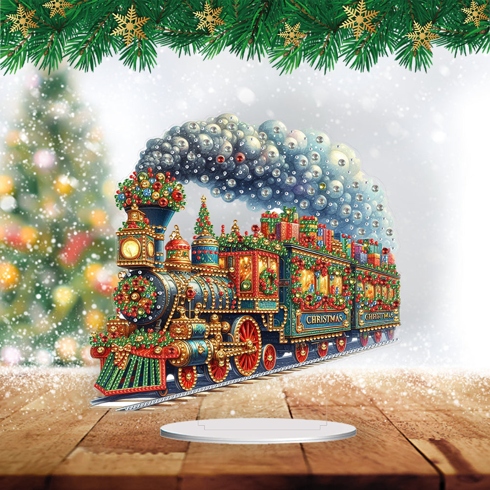 Acrylic Special Shape Christmas Train Diamond Painting Desktop Ornaments