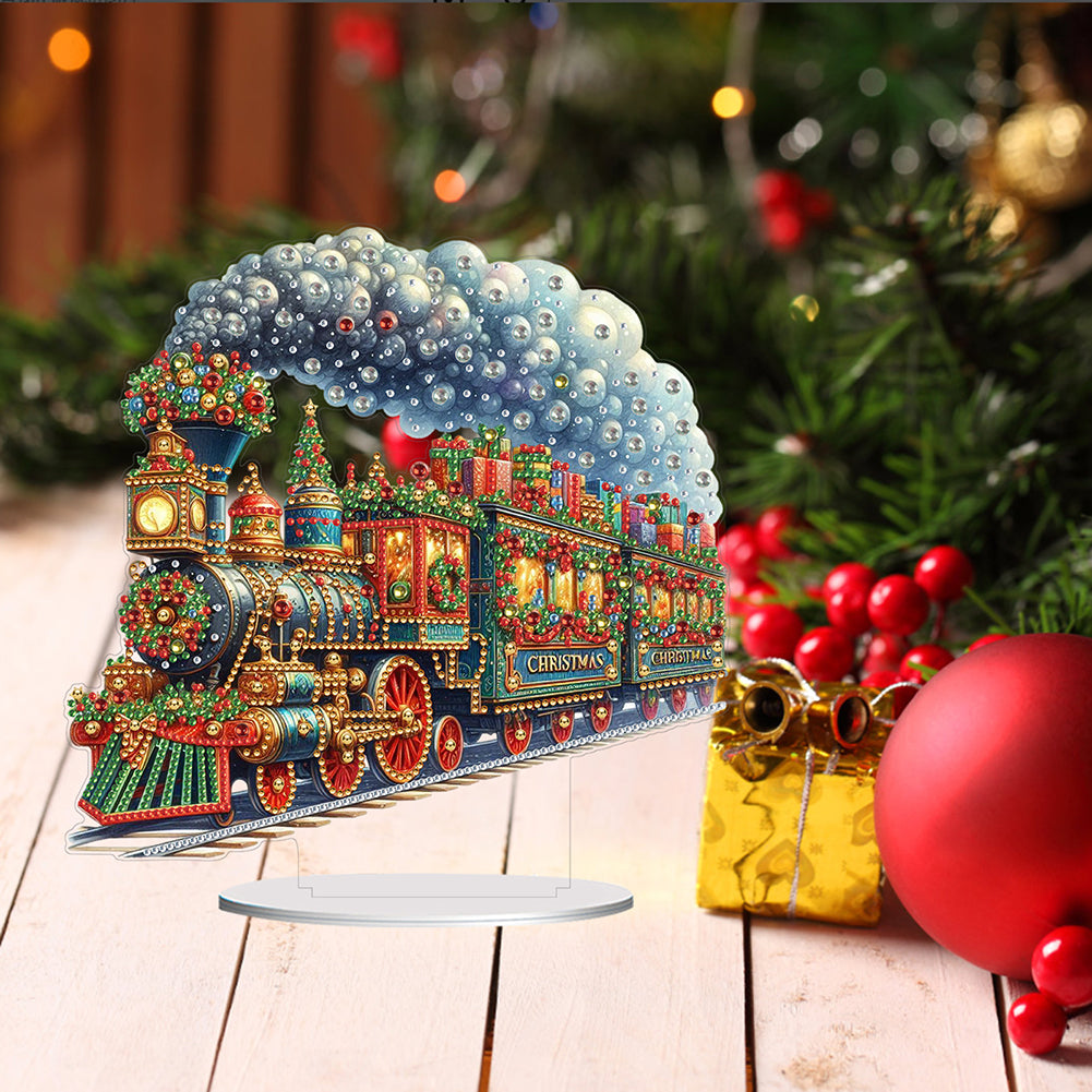 Acrylic Special Shape Christmas Train Diamond Painting Desktop Ornaments