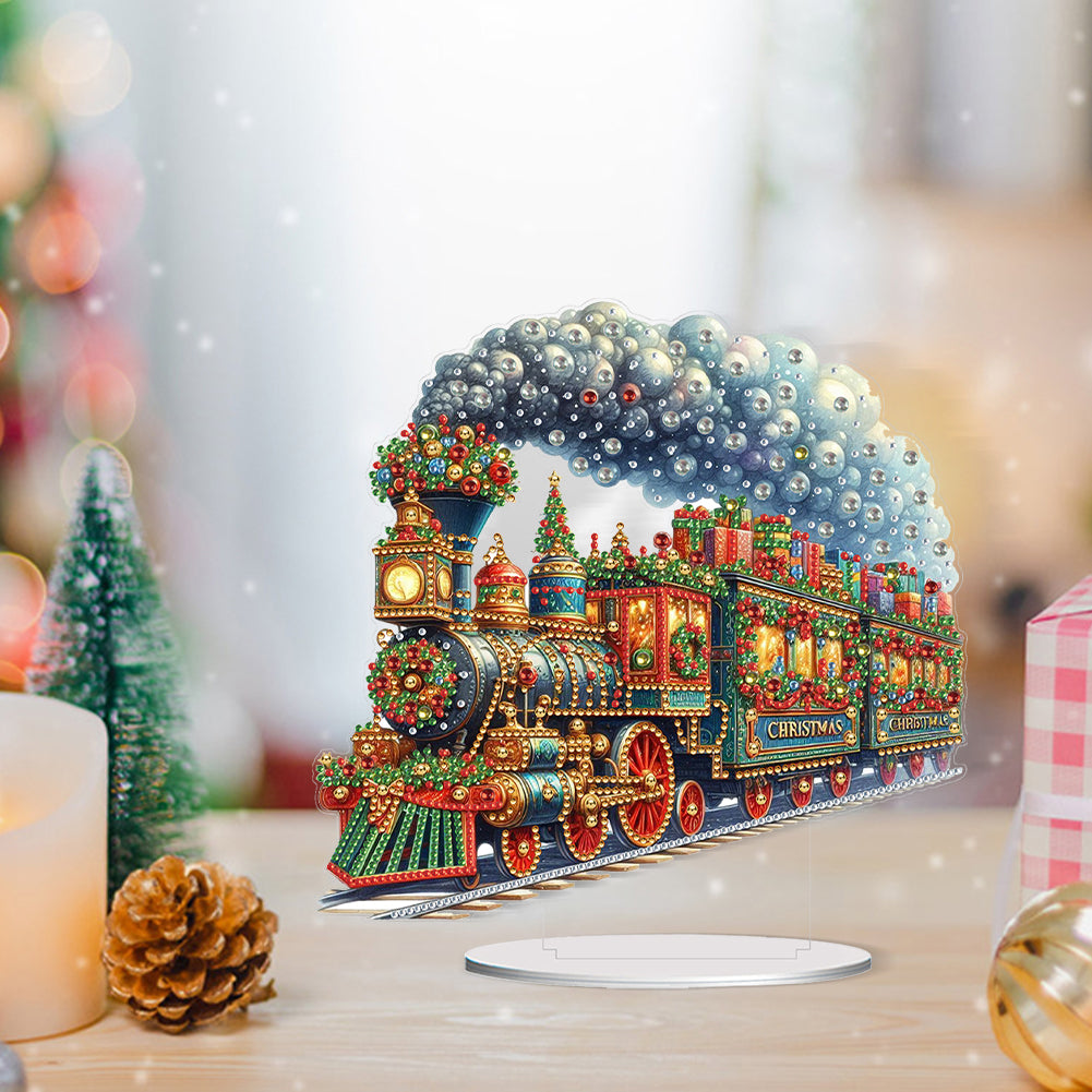 Acrylic Special Shape Christmas Train Diamond Painting Desktop Ornaments