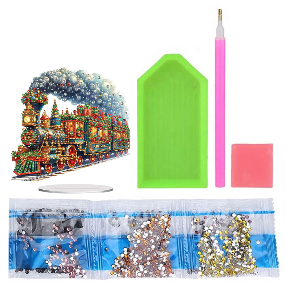 Acrylic Special Shape Christmas Train Diamond Painting Desktop Ornaments