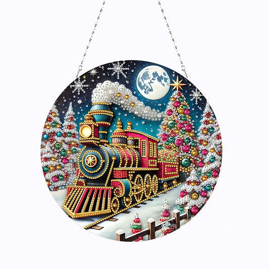 Christmas Train Diamond Painting Hanging Pendant for Garden Window Decor