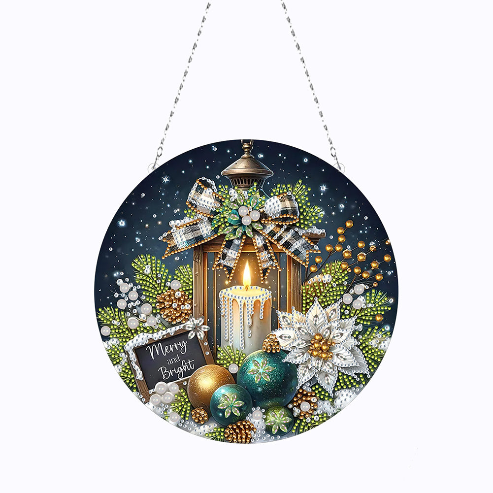 Christmas Candles Diamond Painting Hanging Pendant for Garden Window Decor