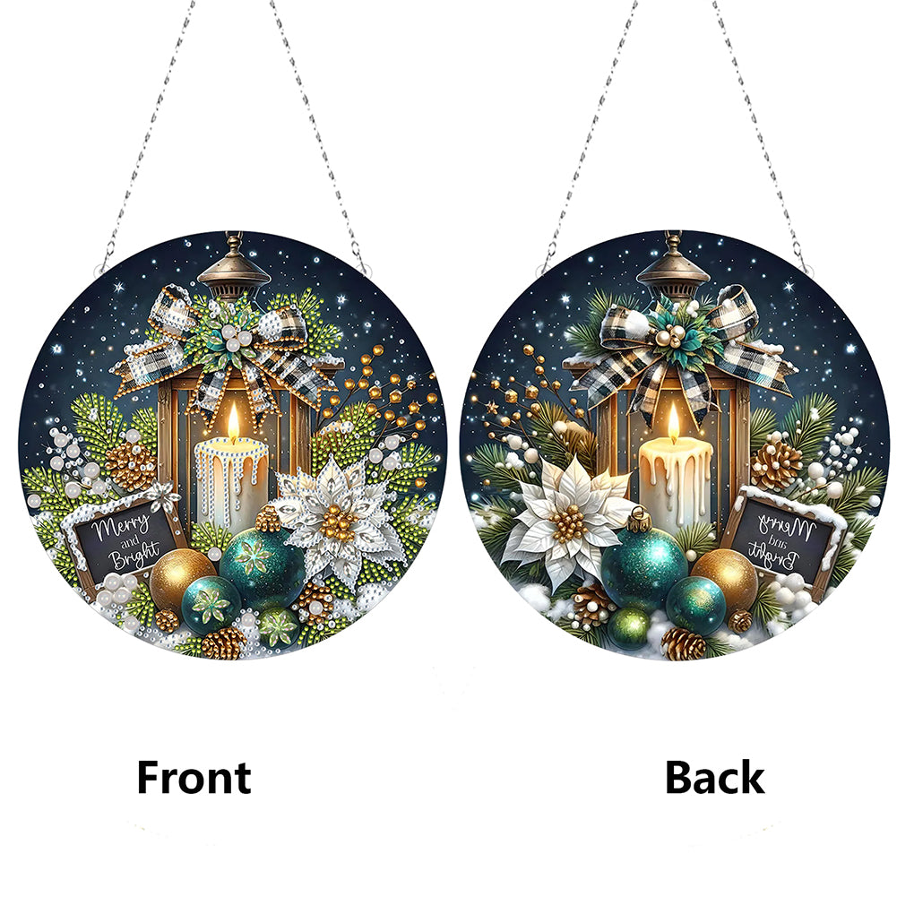 Christmas Candles Diamond Painting Hanging Pendant for Garden Window Decor