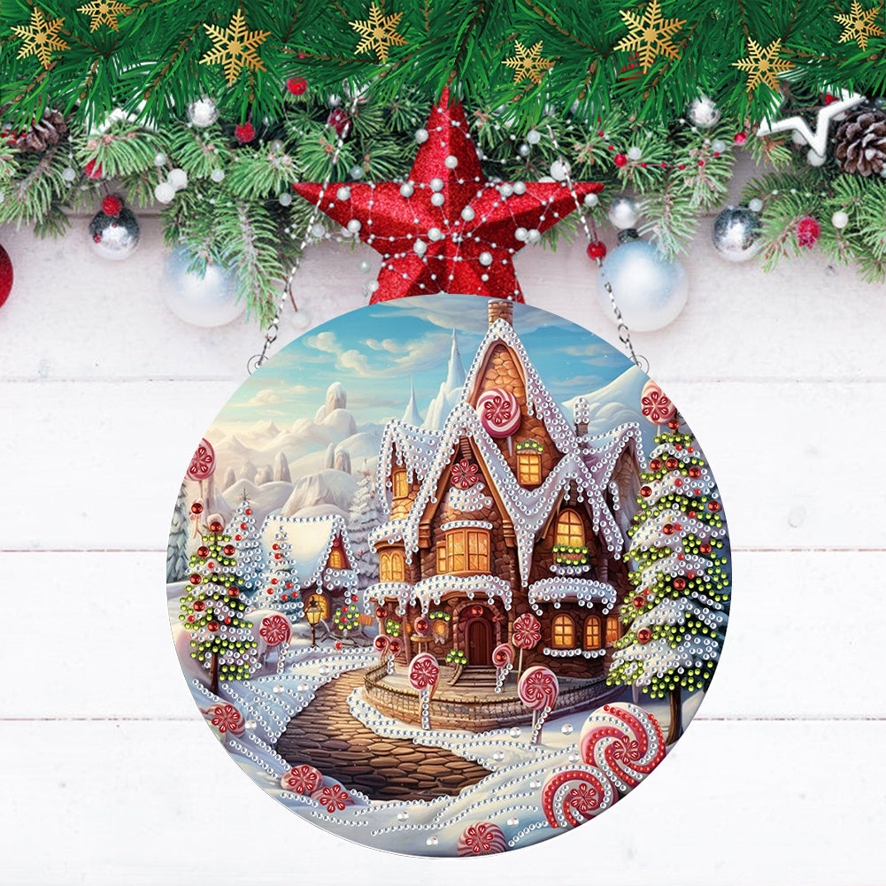 Christmas Candy House Diamond Painting Hanging Pendant for Garden Window Decor