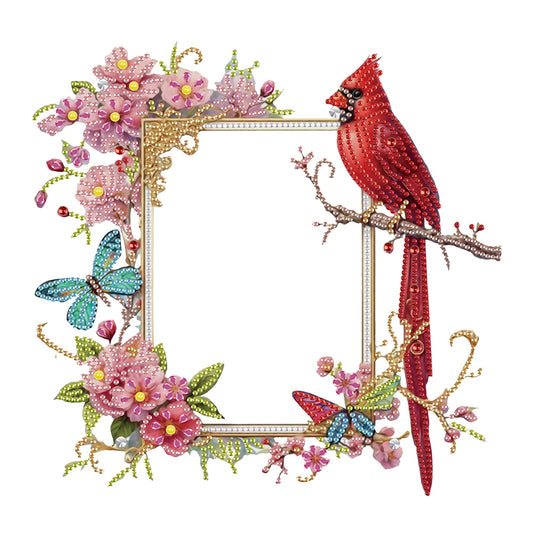 Acrylic Special Shape Cardinal and Flower Diamond Painting Picture Frame