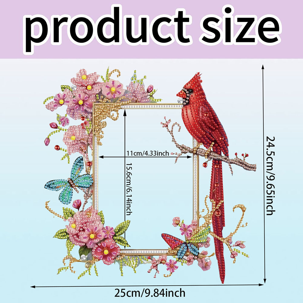 Acrylic Special Shape Cardinal and Flower Diamond Painting Picture Frame