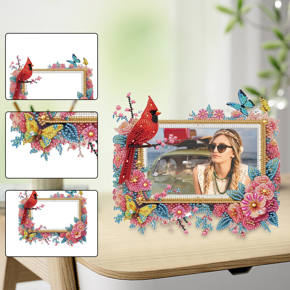 Acrylic Special Shape Cardinal and Flower Diamond Painting Picture Frame