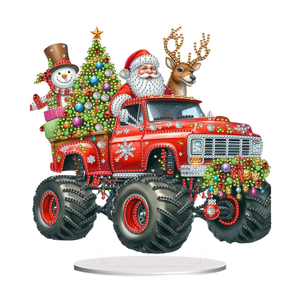 Acrylic Special Shape Christmas Tractor Diamond Painting Tabletop Ornaments Kit