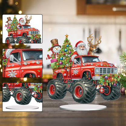 Acrylic Special Shape Christmas Tractor Diamond Painting Tabletop Ornaments Kit