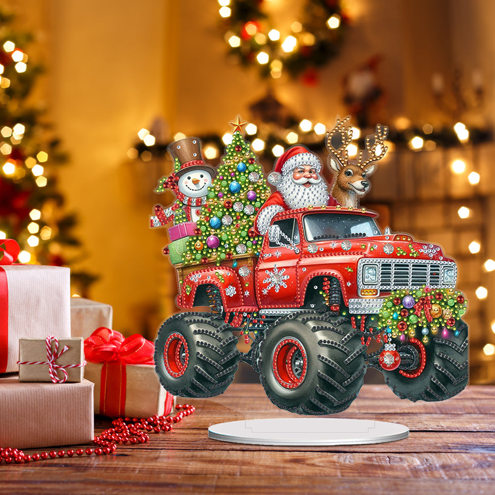 Acrylic Special Shape Christmas Tractor Diamond Painting Tabletop Ornaments Kit