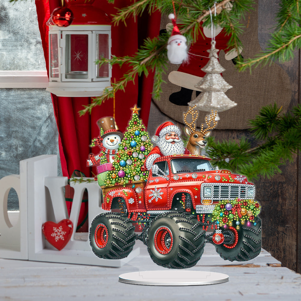 Acrylic Special Shape Christmas Tractor Diamond Painting Tabletop Ornaments Kit