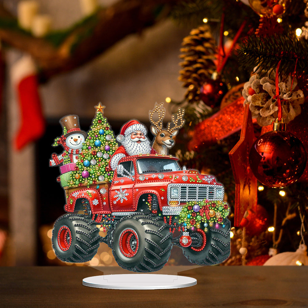 Acrylic Special Shape Christmas Tractor Diamond Painting Tabletop Ornaments Kit