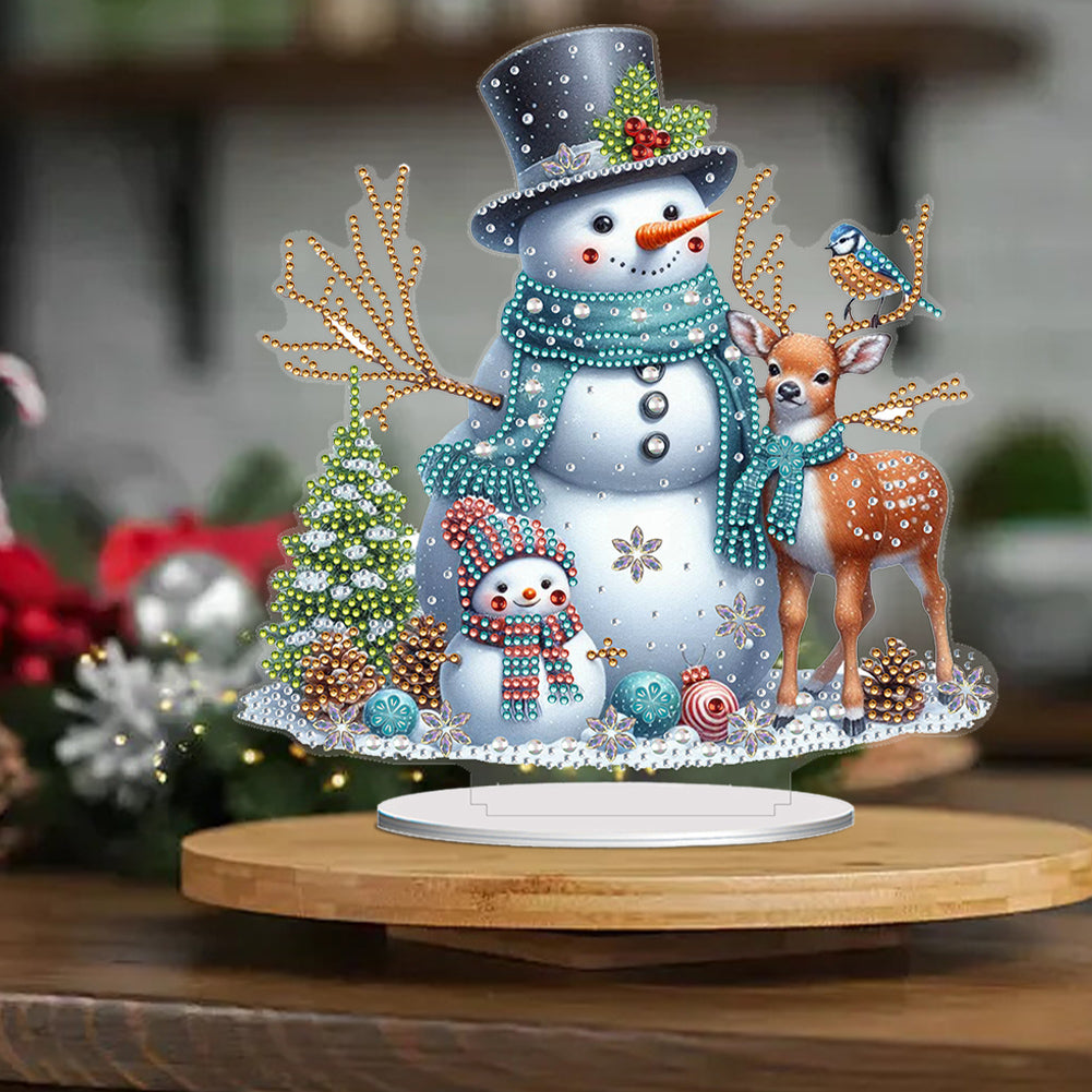 Acrylic Special Shape Christmas Snowman Diamond Painting Tabletop Ornaments Kit